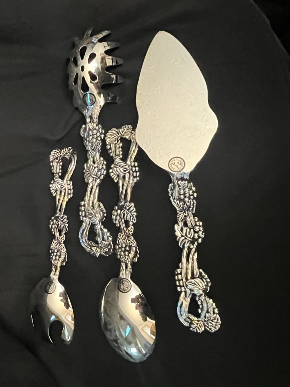 VTG Godinger Silver Art 4PC Grape Hostess Serving Set NIB Pie Pasta Spoon Fork
